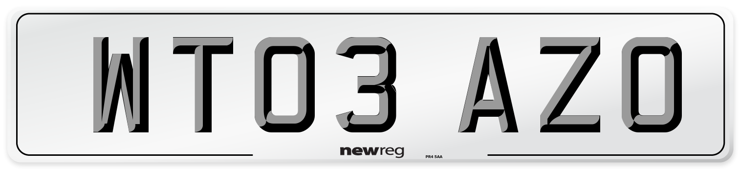 WT03 AZO Number Plate from New Reg